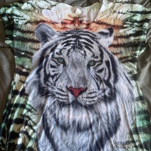 White Tiger Bedazzled Shirt- Never Worn